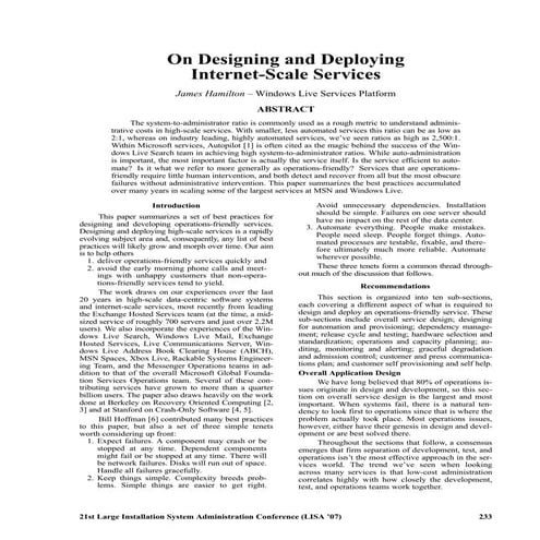 On designing and deploying internet scale services