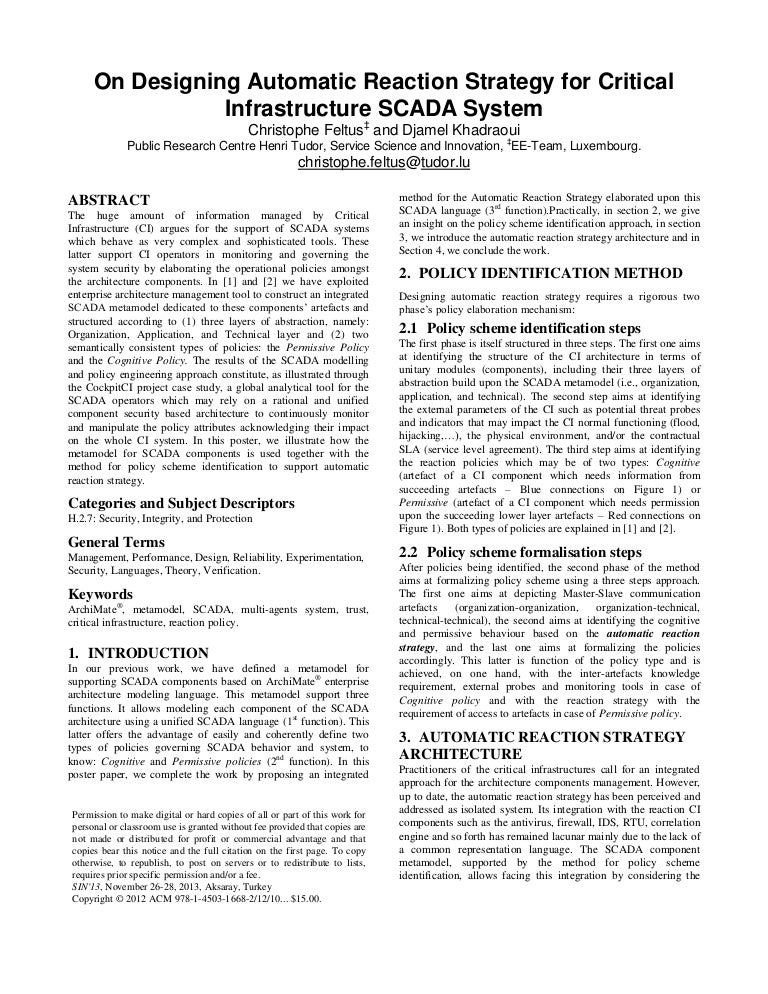 On designing automatic reaction strategy for critical infrastructure