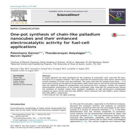 One pot synthesis of chain-like palladium nanocubes and their enhanced electr...