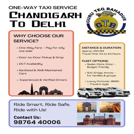 Affordable One-Way Taxi Service from Chandigarh to Delhi – Book Now!