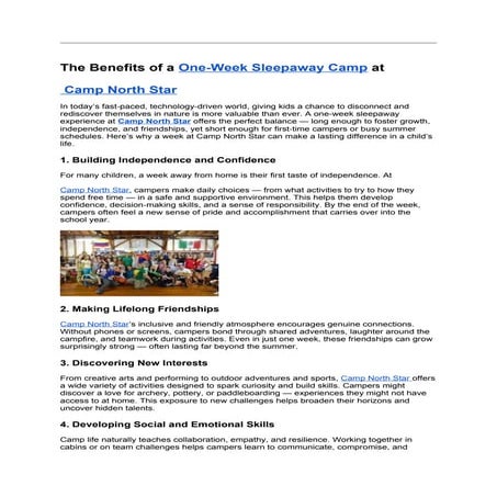 One-Week Sleepaway Camp.docxThe Benefits of a One-Week Sleepaway Camp at  Cam...