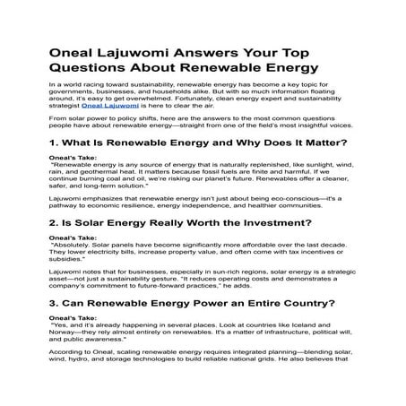 Oneal Lajuwomi Redefines Clean Energy Leadership for the Modern Era | PDF