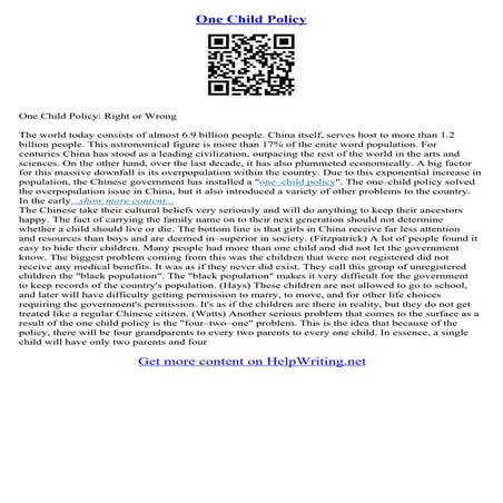 One Child Policy Essay