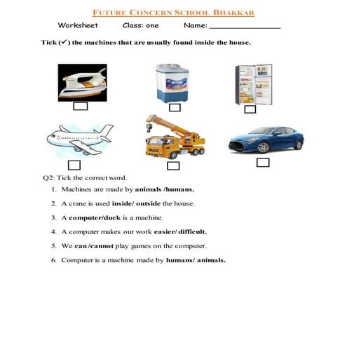 class  One computer worksheet