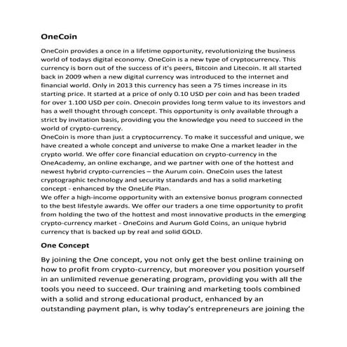 Onecoin - Cryptocurrency | PDF