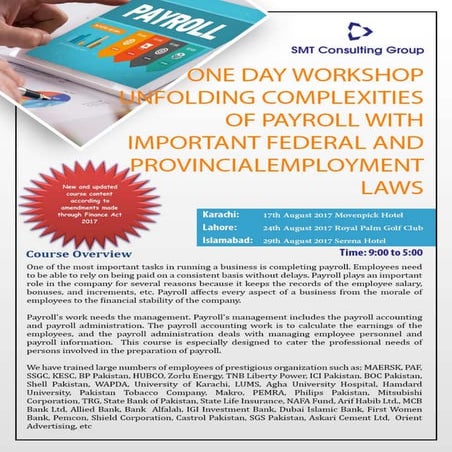 One day workshop unfolding complexities of payroll with important federal and...