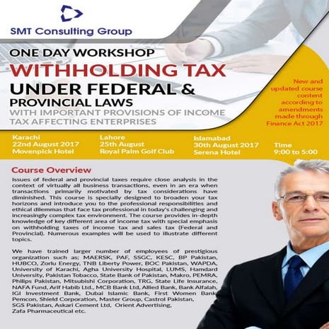 One day workshop withholding tax under federal and provincial laws with impor...