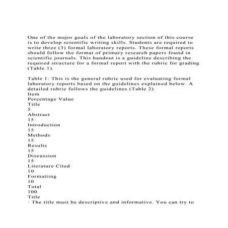 One of the major goals of the laboratory section of this course .docx