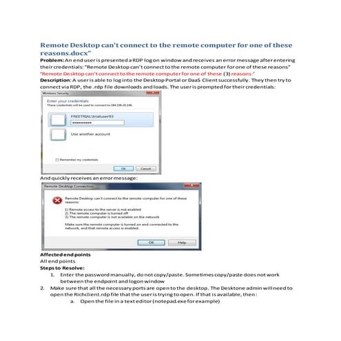 One of three reasons can't connect to the remote computer 