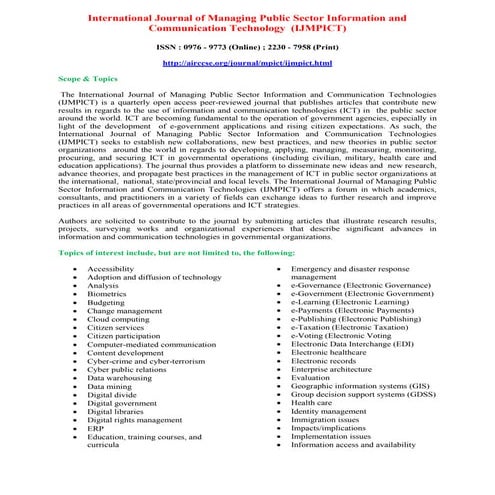 Call for papers -  International Journal of Managing Public Sector Informatio...