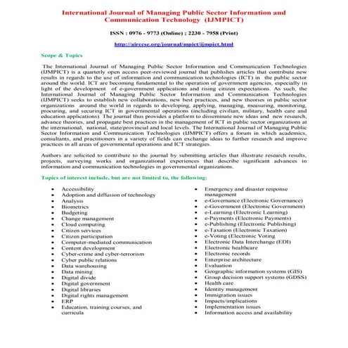 Call for papers - International Journal of Managing Public Sector Information...
