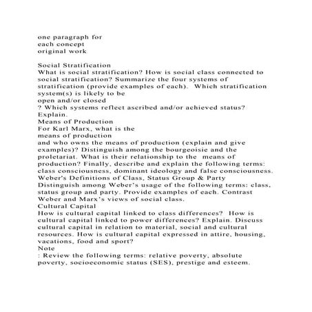 one paragraph for each conceptoriginal workSocial Stratifica.docx