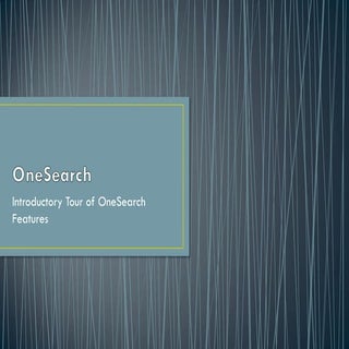 One search basics