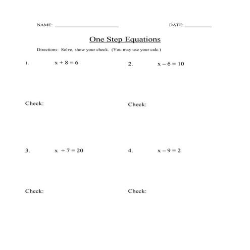 One step equations (extra practice)