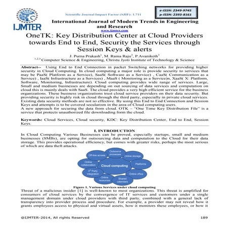 OneTK: Key Distribution Center at Cloud Providers towards End to End, Securit...