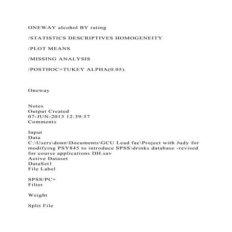 ONEWAY alcohol BY ratingSTATISTICS DESCRIPTIVES HOMOGENEITY.docx