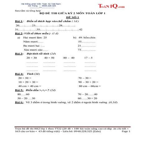 15 ĐỀ ÔN GIỮA KÌ II - LỚP 1 - MÔN TOÁN