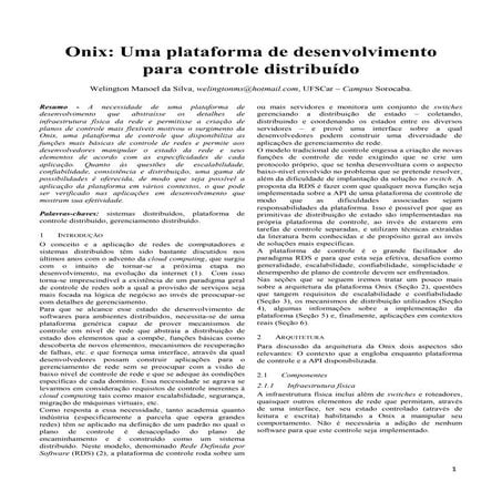 Onix: Uma plataforma de desenvolvimento  para controle distribuído