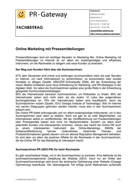 Online marketing mit pressemitteilu...