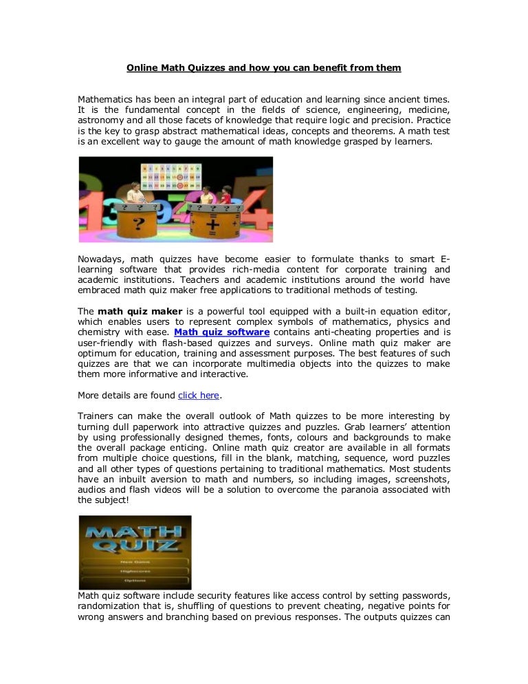 Online Math Quizzes and how you can benefit from them