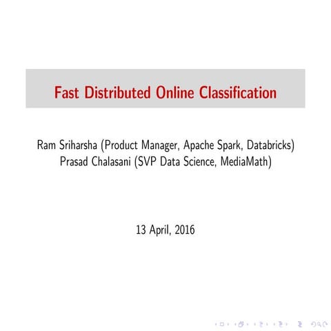Fast Distributed Online Classification