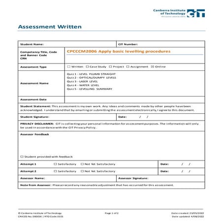 Assessment Guide- Apply Basic Levelling Procedures | PDF