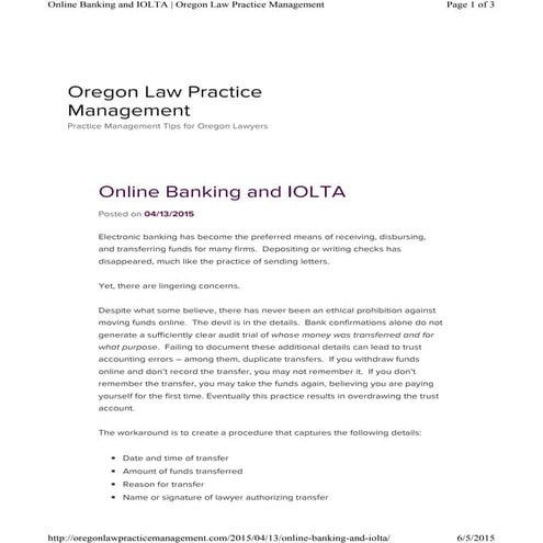 Online banking and IOLTA