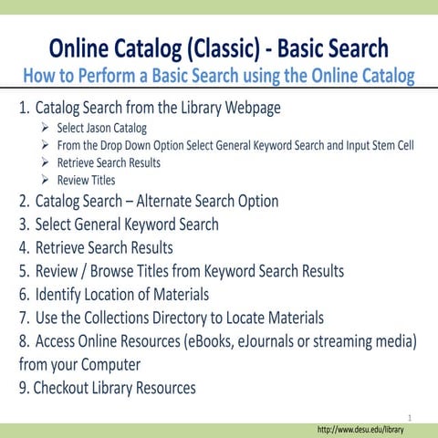 Online catalog basic search