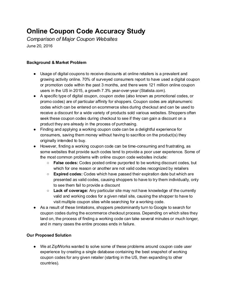 Online coupon code website accuracy study 2016
