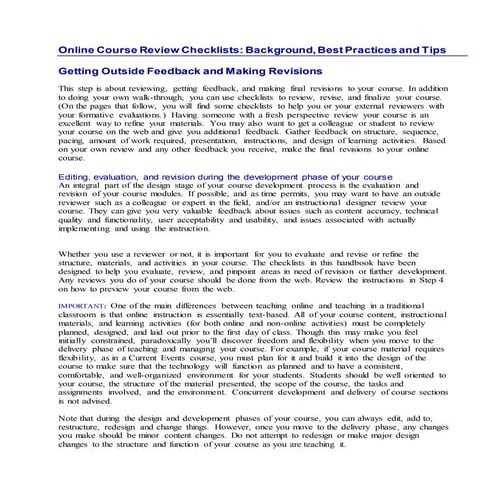 Online Course Review Checklist