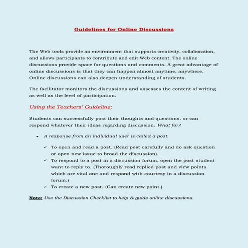 Online discussion guideline