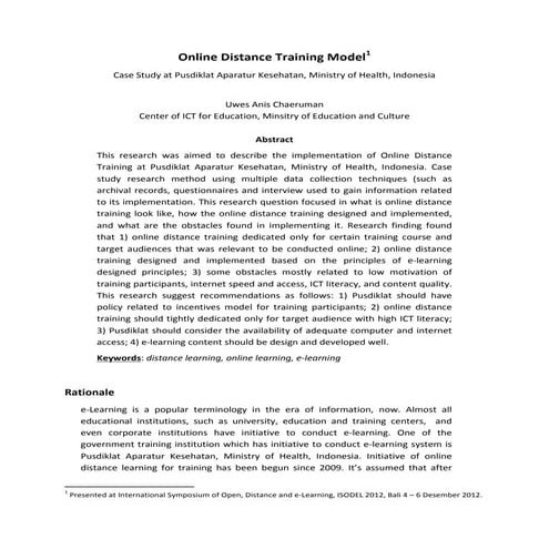 Online Distance Training Model: a Case-based Experience Research