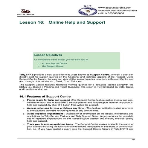 Online help and support in tally erp 9
