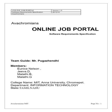 Online job portal version 1.0 software requirements | PDF