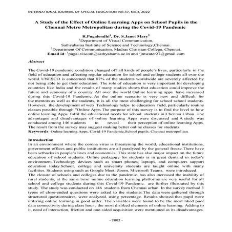 A Study of the Effect of Online Learning Apps on School Pupils in the Chennai...