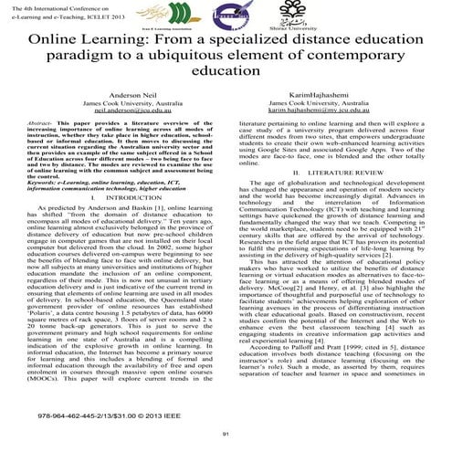 Online learning from a specialized distance education paradigm to a ubiquitou...