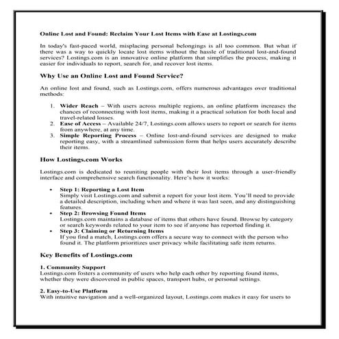 Online Lost and Found Reclaim Your Lost Items with Ease at Lostings.com.docx