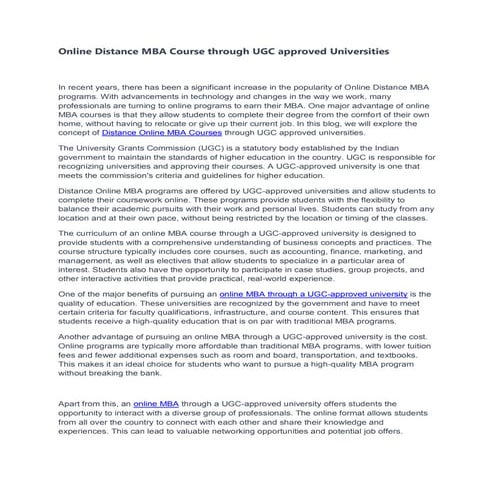 Online Distance MBA Course