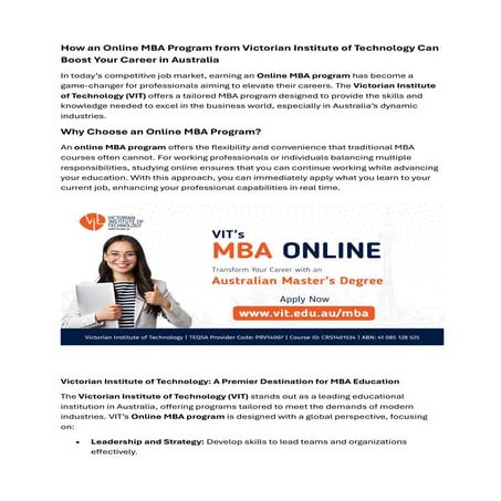 Affordable Online MBA Program at VIT Australia – Study from Anywhere