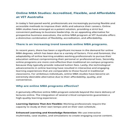 Online MBA Studies: Accredited, Flexible, and Affordable at VIT Australia