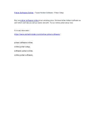 Poker Software Online - Texas Holdem Software - Poker Setup