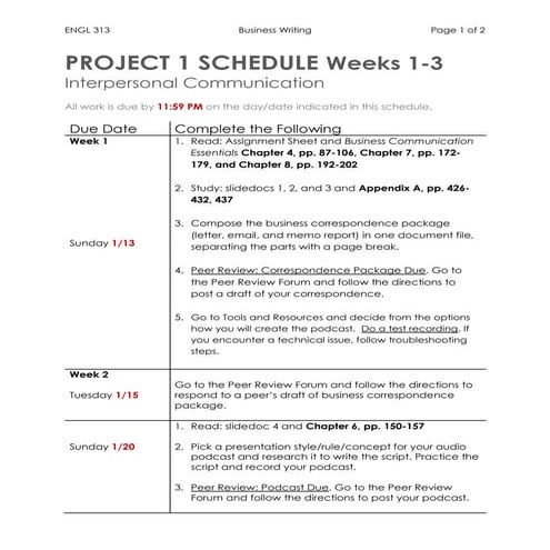 Project 1 Schedule | PDF