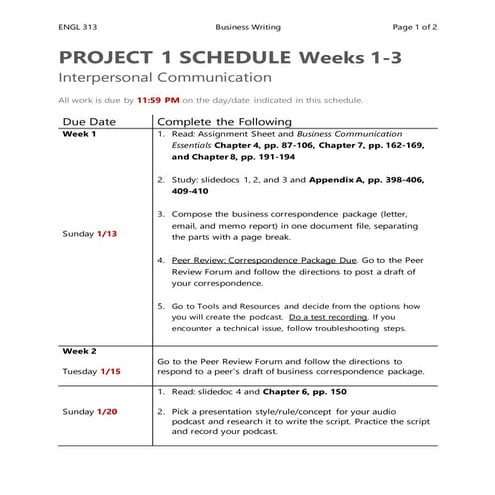Online project1 schedule_engl313_spring2019