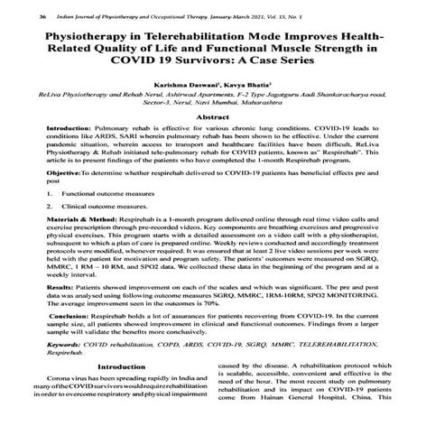 Outcome study of pulmonary telerehab - respirehab for post COVID patients