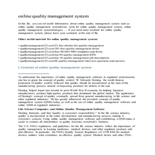 Online quality management system
