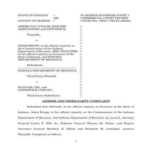 Indiana Files Online Sales Tax suit | PDF