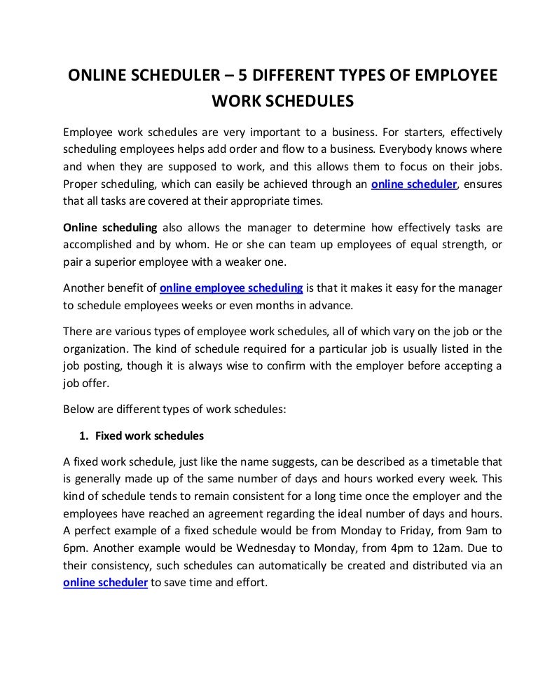 online scheduler 5 different types of employee work schedules schedules work