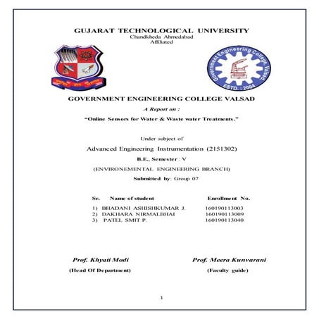 report on Online sensor for wastewater and water treatment  