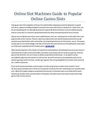 Online slot machines guide to popular online casino slots