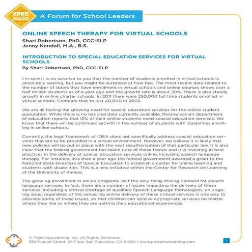 Online Speech Therapy for Virtual Schools | PDF